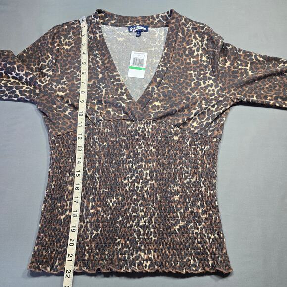 Freshman 1996 Long Sleeve Leopard Print Shirt Womens Size Large Brown V-Neck Top - Picture 8 of 11